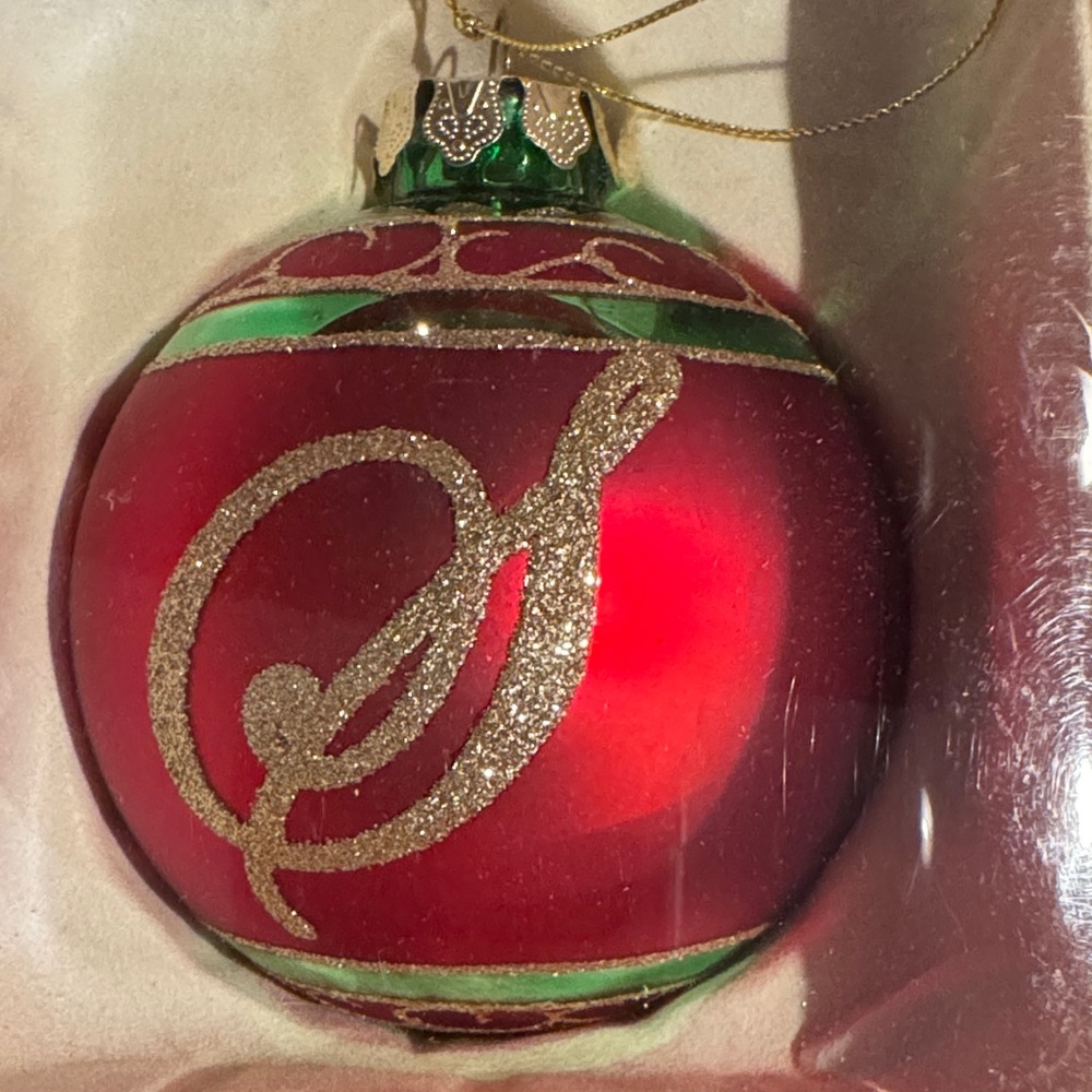 Red and Gold Holiday Ornament Letter S